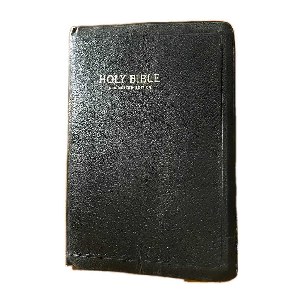 Vtg Holy Bible Red Letter Ed Self Pronouncing Leather Illustrated World Publish